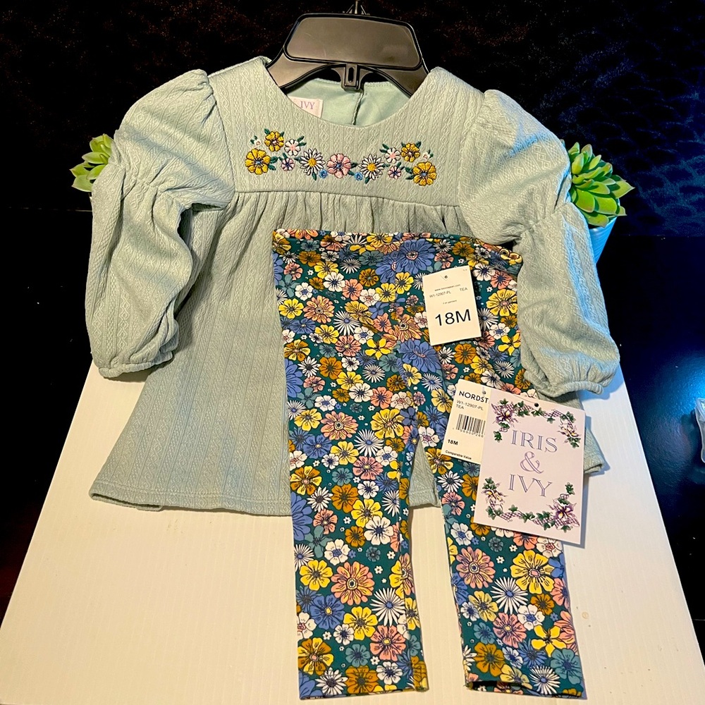 Floral Embroidered Top and Leggings Set SZ-18